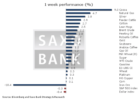 Почти все сектора сырьевого рынка закончили прошлую неделю ростом, исключением стало лишь железо